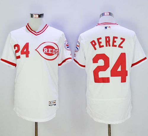 Reds #24 Tony Perez White Flexbase Authentic Collection Cooperstown Stitched MLB Jersey - Click Image to Close